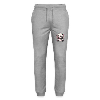 Verschenke diesen süßen Panda zum Valentinstag - Stanley/Stella Unisex Bio Jogginghose Mover  - Grau meliert - Vorne - Marisol (170cm) & Nik (191cm)