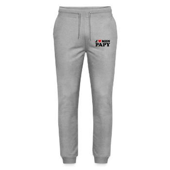 J'aime Mon Papy Cadeau Grand-père Coeur Rouge - Pantalon de jogging bio MOVER Stanley/Stella unisexe - gris chiné - Devant - Marisol (170cm) & Nik (191cm)
