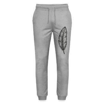 Schwarze Glitzer-Feder mit Struktur - Stanley/Stella Unisex Bio Jogginghose Mover  - Grau meliert - Vorne - Marisol (170cm) & Nik (191cm)