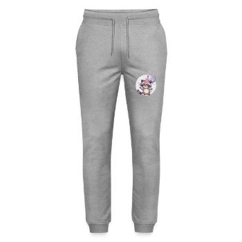 Raton laveur anniversaire bébé - Pantalon de jogging bio MOVER Stanley/Stella unisexe - gris chiné - Devant - Marisol (170cm) & Nik (191cm)