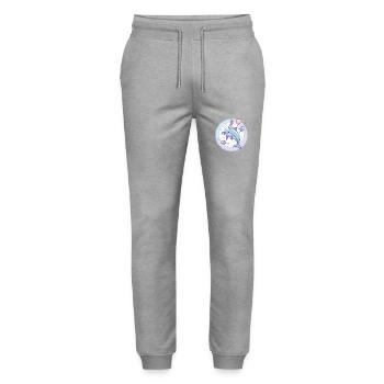 Dolphin Birthday Baby - Stanley/Stella Mover Unisex Organic Jogging Trousers - heather grey - Front - Marisol (170cm) & Nik (191cm)