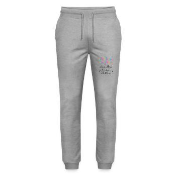 Ich bleibe wie ich bin, weil es andere stört bunt - Stanley/Stella Unisex Bio Jogginghose Mover  - Grau meliert - Vorne - Marisol (170cm) & Nik (191cm)