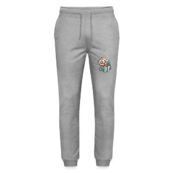 Cute lemur with gift for Christmas - Stanley/Stella Mover Unisex Organic Jogging Trousers - heather grey - Front - Marisol (170cm) & Nik (191cm)