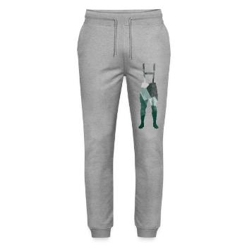 Geometric Nature Lederhosen Silhouette  - Stanley/Stella Mover Unisex Organic Jogging Trousers - heather grey - Front - Marisol (170cm) & Nik (191cm)