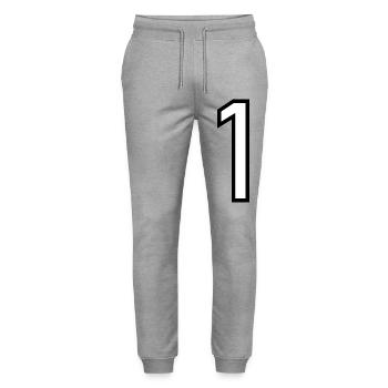 1. 1 AN. 1er ANNIVERSAIRE. ANNIVERSAIRE 1 AN - Pantalon de jogging bio MOVER Stanley/Stella unisexe - gris chiné - Devant - Marisol (170cm) & Nik (191cm)