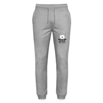 Du bist lustig Dich töte ich zuletzt Katze Spruch - Stanley/Stella Unisex Bio Jogginghose Mover  - Grau meliert - Vorne - Marisol (170cm) & Nik (191cm)