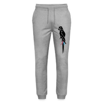 un perroquet avec cache-oeil, chapeau de pirate et - Pantalon de jogging bio MOVER Stanley/Stella unisexe - gris chiné - Devant - Marisol (170cm) & Nik (191cm)