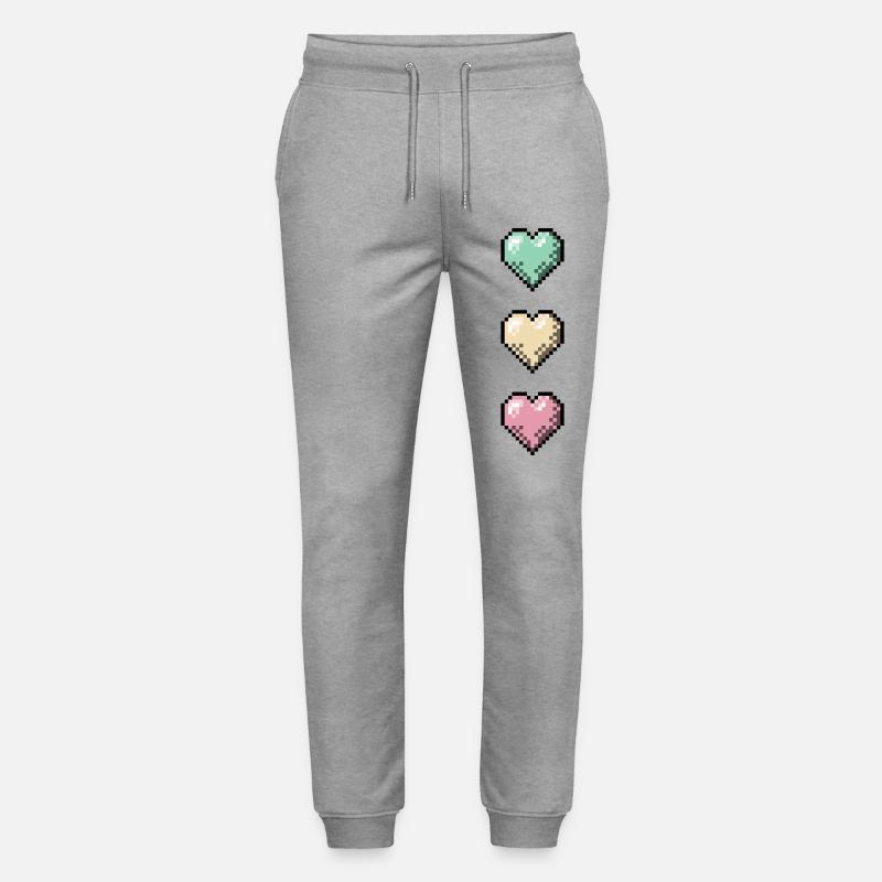 Retro Pixel Art Hearts Stack - Stanley/Stella Mover Unisex Organic Jogging Trousers - heather grey