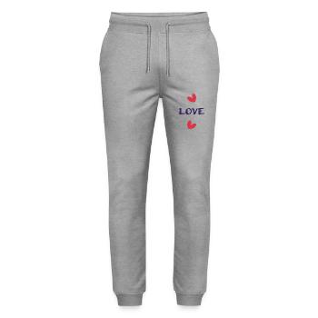 HERZ. HEILIGER VALENTINSTAG. Junggesellinnenabschied. ICH LIEBE DICH. ICH LIEBE DICH - Stanley/Stella Unisex Bio Jogginghose Mover  - Grau meliert - Vorne - Marisol (170cm) & Nik (191cm)