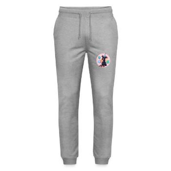 Doberman chien anniversaire bébé - Pantalon de jogging bio MOVER Stanley/Stella unisexe - gris chiné - Devant - Marisol (170cm) & Nik (191cm)