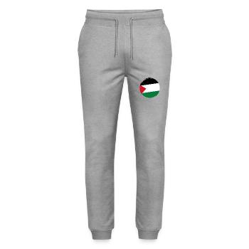Drapeau de la Palestine rond _ Flag round in shape - Pantalon de jogging bio MOVER Stanley/Stella unisexe - gris chiné - Devant - Marisol (170cm) & Nik (191cm)