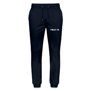 Told Ya Bitcoin Cryptocurrency - Stanley/Stella Mover Unisex Organic Jogging Trousers - navy - Front - Marisol (170cm) & Nik (191cm)