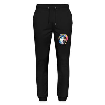 Porträt eines Husky-Hundes im Pop-Art-Stil - Stanley/Stella Unisex Bio Jogginghose Mover  - Schwarz - Vorne - Marisol (170cm) & Nik (191cm)