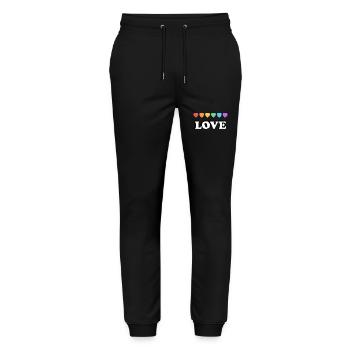 Liebe Regenbogenherzen - Stanley/Stella Unisex Bio Jogginghose Mover  - Schwarz - Vorne - Marisol (170cm) & Nik (191cm)
