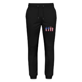 Sign language sign ASL deaf - Stanley/Stella Mover Unisex Organic Jogging Trousers - black - Front - Marisol (170cm) & Nik (191cm)