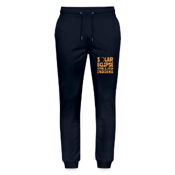 Solar Eclipse 2024 Indiana - Stanley/Stella Mover Unisex Organic Jogging Trousers - navy - Front - Marisol (170cm) & Nik (191cm)