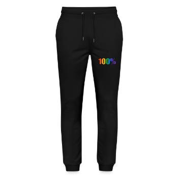 100 Prozent schwuler LGBT Pride Regenbogentext - Stanley/Stella Unisex Bio Jogginghose Mover  - Schwarz - Vorne - Marisol (170cm) & Nik (191cm)