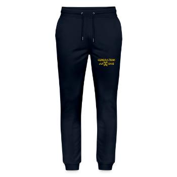 Drôle Génération Anxieux Sarcasme Humour Conception de texte - Pantalon de jogging bio MOVER Stanley/Stella unisexe - marine - Devant - Marisol (170cm) & Nik (191cm)