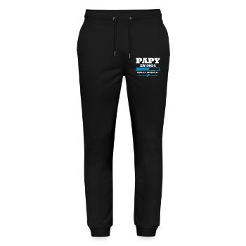Futur Papy 2024 Grand-père Bébé Grossesse Cadeau - Pantalon de jogging bio MOVER Stanley/Stella unisexe - noir - Devant - Marisol (170cm) & Nik (191cm)