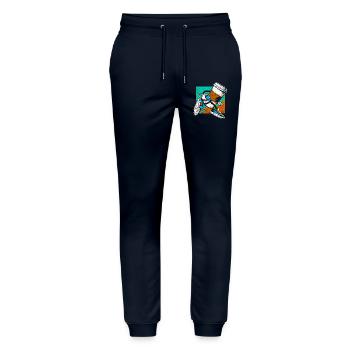 Kaffeejunkie: Lustiges Design für Coffee-to-Go - Stanley/Stella Unisex Bio Jogginghose Mover  - Navy - Vorne - Marisol (170cm) & Nik (191cm)