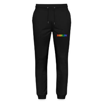 Berlin Rainbow Text - Stanley/Stella Mover Unisex Organic Jogging Trousers - black - Front - Marisol (170cm) & Nik (191cm)