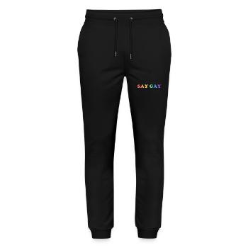 SAY GAY rainbow pride - Stanley/Stella Mover Unisex Organic Jogging Trousers - black - Front - Marisol (170cm) & Nik (191cm)