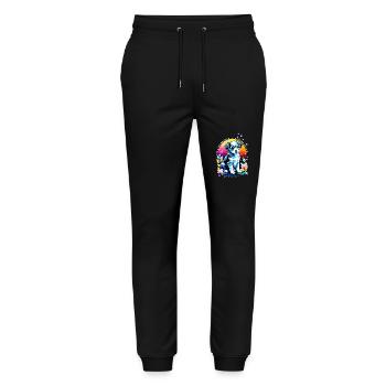 Chiot mignon avec des fleurs de lotus - Pantalon de jogging bio MOVER Stanley/Stella unisexe - noir - Devant - Marisol (170cm) & Nik (191cm)