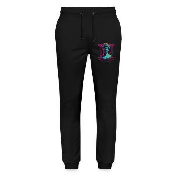 80er Klassische griechische statue Synthwave - Stanley/Stella Unisex Bio Jogginghose Mover  - Schwarz - Vorne - Marisol (170cm) & Nik (191cm)