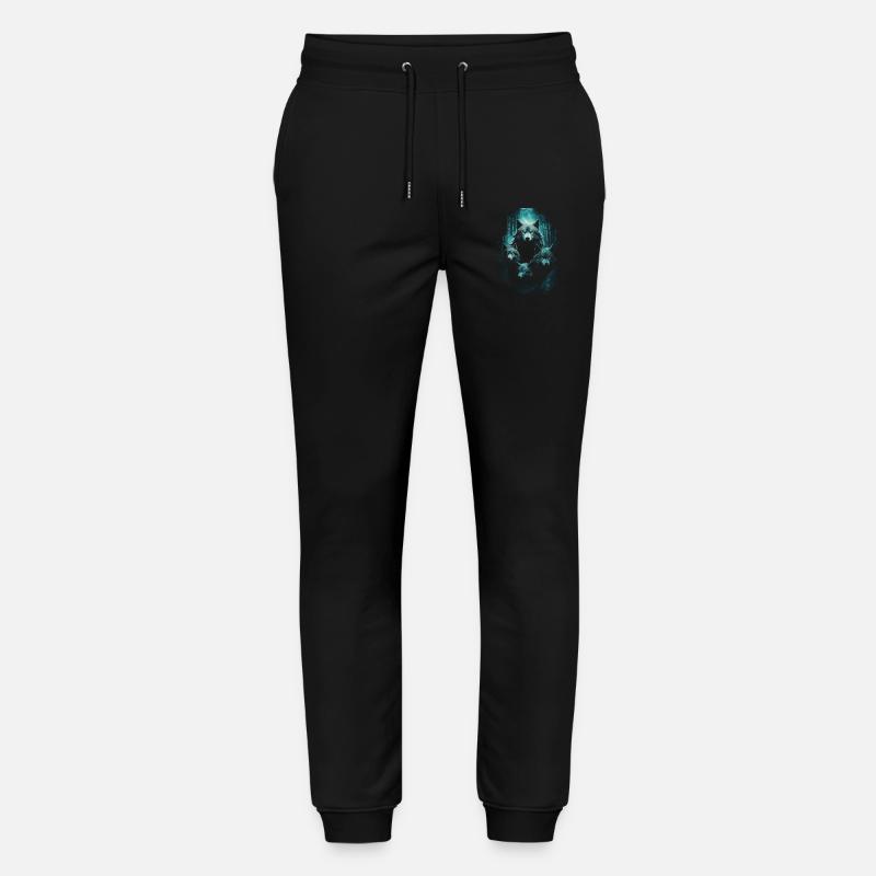 Fantasy Wolves Wolf Moonlight Illustration - Stanley/Stella Mover Unisex Organic Jogging Trousers - black