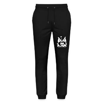 Kifferzwerge mit Hanf-Herz - Stanley/Stella Unisex Bio Jogginghose Mover  - Schwarz - Vorne - Marisol (170cm) & Nik (191cm)