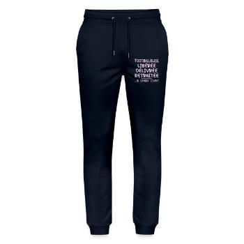 Fußballerin feiert ihren Rücktritt mit Humor cadea - Stanley/Stella Unisex Bio Jogginghose Mover  - Navy - Vorne - Marisol (170cm) & Nik (191cm)