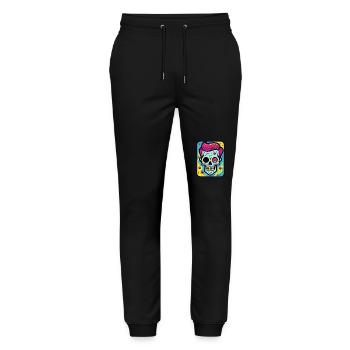 Lustiger, cooler Pop-Art-Schädel Totenkopf - Stanley/Stella Unisex Bio Jogginghose Mover  - Schwarz - Vorne - Marisol (170cm) & Nik (191cm)