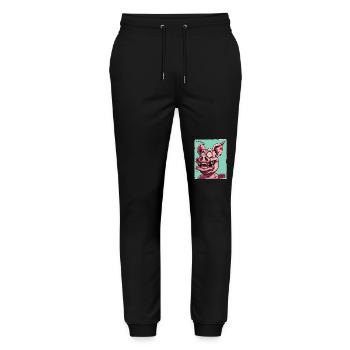 Verrücktes lustiges WTF Cartoon Schwein - Stanley/Stella Unisex Bio Jogginghose Mover  - Schwarz - Vorne - Marisol (170cm) & Nik (191cm)