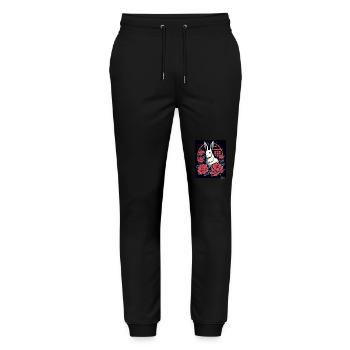 Asian Roses and a White Bunny - Stanley/Stella Mover Unisex Organic Jogging Trousers - black - Front - Marisol (170cm) & Nik (191cm)