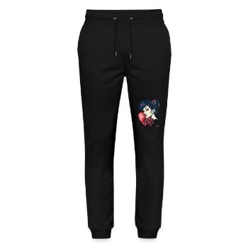 A Japanese woman ready to kiss with heart - Stanley/Stella Mover Unisex Organic Jogging Trousers - black - Front - Marisol (170cm) & Nik (191cm)