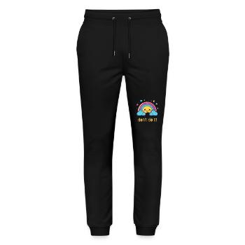 tu es nicht, glücklicher Regenbogen - Stanley/Stella Unisex Bio Jogginghose Mover  - Schwarz - Vorne - Marisol (170cm) & Nik (191cm)