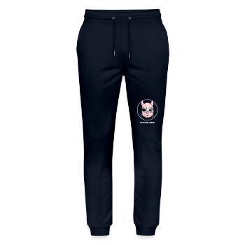 BE REBELLIOUS with Pigs Mask - Stanley/Stella Mover Unisex Organic Jogging Trousers - navy - Front - Marisol (170cm) & Nik (191cm)