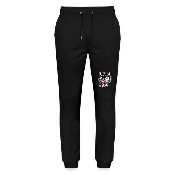 The crazy, funny, weird cartoon cat - Stanley/Stella Mover Unisex Organic Jogging Trousers - black - Front - Marisol (170cm) & Nik (191cm)