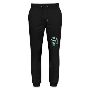Lustiger cooler Totenkopf mit Hut - Stanley/Stella Unisex Bio Jogginghose Mover  - Schwarz - Vorne - Marisol (170cm) & Nik (191cm)