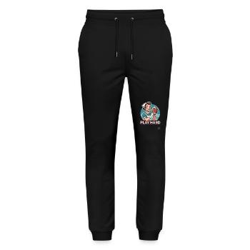 Femme au foyer de dessin animé rétro jouant au football américain - Pantalon de jogging bio MOVER Stanley/Stella unisexe - noir - Devant - Marisol (170cm) & Nik (191cm)