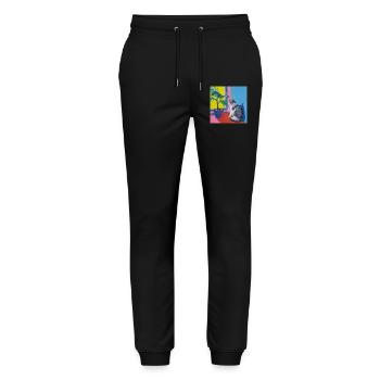 Chat, motif chat, pop art, cadeau, idée cadeau - Pantalon de jogging bio MOVER Stanley/Stella unisexe - noir - Devant - Marisol (170cm) & Nik (191cm)