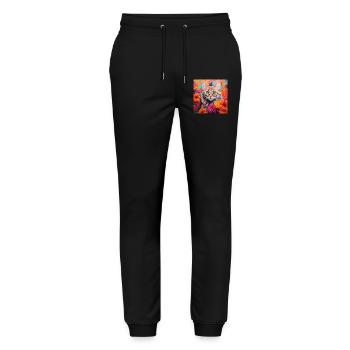 chat, motif de chat, fleurs, cadeau, idée cadeau - Pantalon de jogging bio MOVER Stanley/Stella unisexe - noir - Devant - Marisol (170cm) & Nik (191cm)