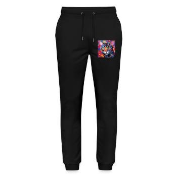 Katze, katzenmotiv, popart, geschenk, geschenkidee - Stanley/Stella Unisex Bio Jogginghose Mover  - Schwarz - Vorne - Marisol (170cm) & Nik (191cm)