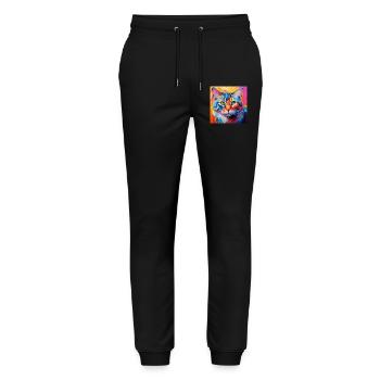 Katze, katzenmotiv, popart, geschenk, geschenkidee - Stanley/Stella Unisex Bio Jogginghose Mover  - Schwarz - Vorne - Marisol (170cm) & Nik (191cm)