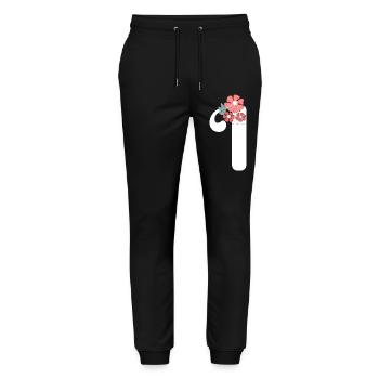 Buchstabe i Minimalistische Blumen - Stanley/Stella Unisex Bio Jogginghose Mover  - Schwarz - Vorne - Marisol (170cm) & Nik (191cm)