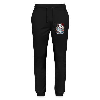 Japan Aesthetic Cats Yokai Ukiyo-E Streetwear - Stanley/Stella Mover Unisex Organic Jogging Trousers - black - Front - Marisol (170cm) & Nik (191cm)
