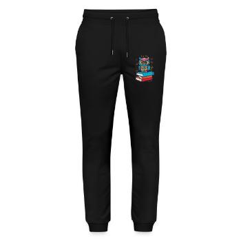 Bücher Eule Süße Buch Illustration Lesender Kauz - Stanley/Stella Unisex Bio Jogginghose Mover  - Schwarz - Vorne - Marisol (170cm) & Nik (191cm)