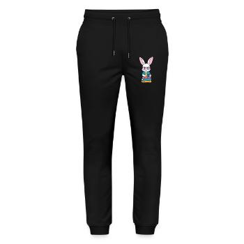 Lesender Hase Begeisterter Buchliebhaber Stil - Stanley/Stella Unisex Bio Jogginghose Mover  - Schwarz - Vorne - Marisol (170cm) & Nik (191cm)