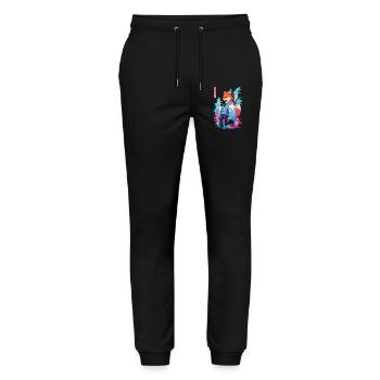 Kitsune Samurai Fox Aesthetic Vaporwave Style - Stanley/Stella Mover Unisex Organic Jogging Trousers - black - Front - Marisol (170cm) & Nik (191cm)
