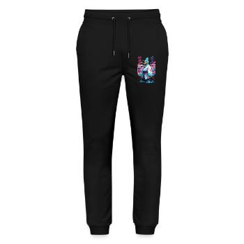 Samurai Duck Aesthetic Vaporwave Style Japanese - Stanley/Stella Mover Unisex Organic Jogging Trousers - black - Front - Marisol (170cm) & Nik (191cm)